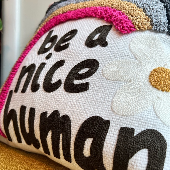 Be a Nice Human Embroidered Boho Rainbow Decorative Throw Pillow Cover 1… - Picture 3 of 6